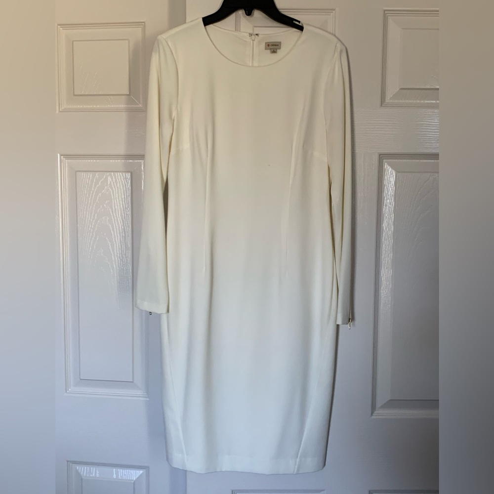 Daniel Cremieux long sleeve winter white dress with gold detail size 6